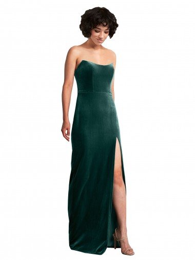 Outlet Scooped Strapless Long Formal Velvet Bridesmaid Dress / Prom Dress with Daring Side Slit